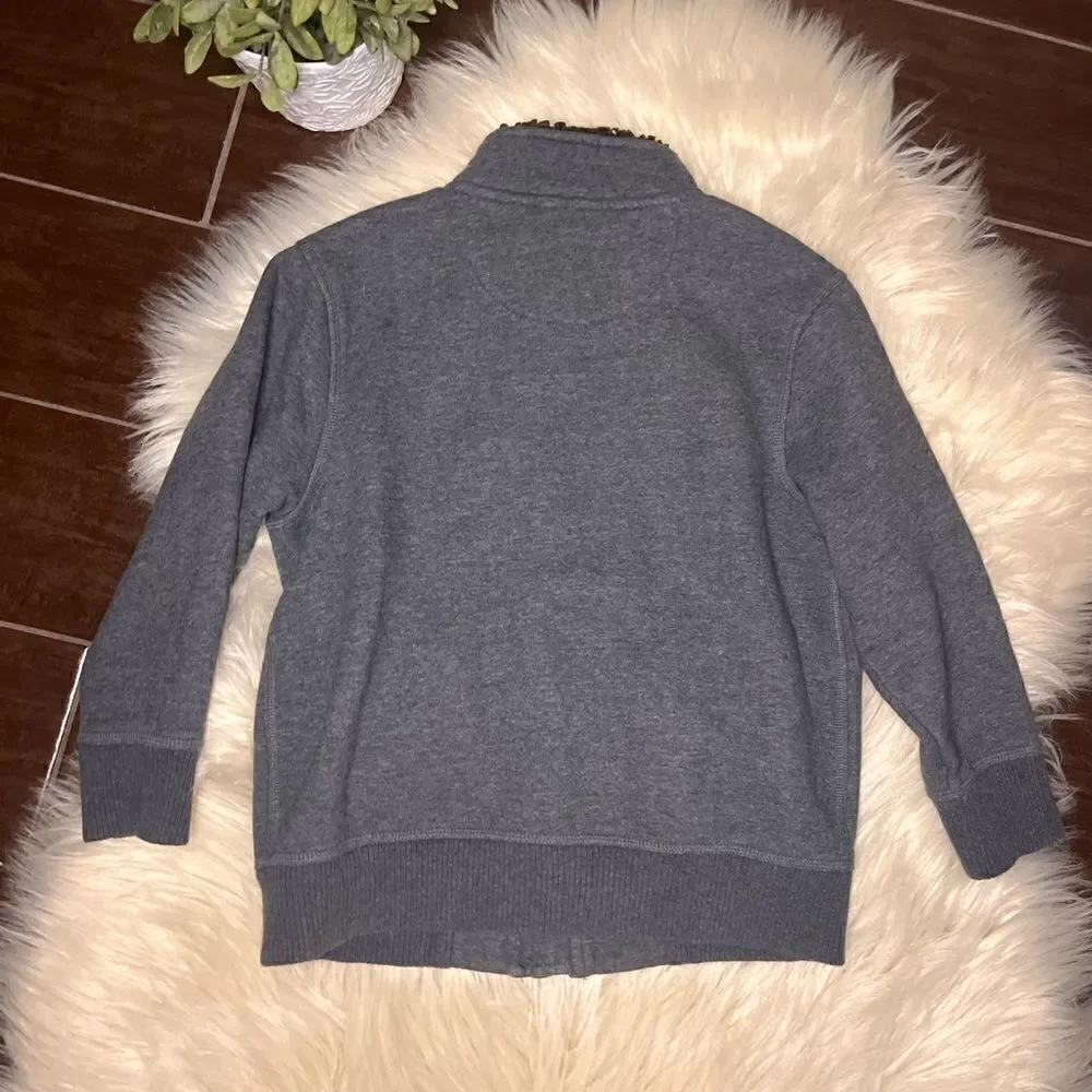 Gapkids grey fur collared grey sweatshirt jacket sz small 6-7